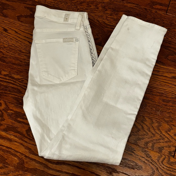 7 for all mankind white denim with braided embellishment on both legs. Size 25. - Picture 3 of 10